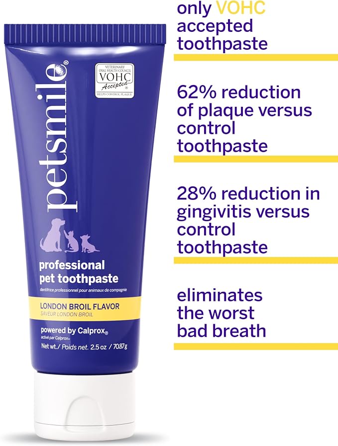 Petsmile Pet Teeth Brushing Kit, Toothpaste + Brush, London Broil 2.5 Oz | Toothpaste + 45° Patented Toothbrush, VOHC Accepted, Calprox® Powered, 4-Month Supply, Human-Grade, Clinically Proven