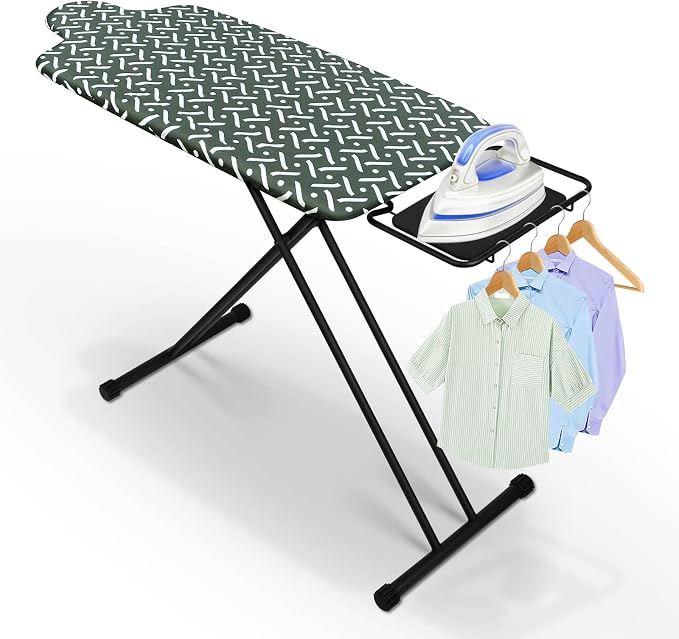 Extra Large Ironing Board with Hang Rail and Iron Rest 64" L x 20" W x 38" H (Cross Geometry)
