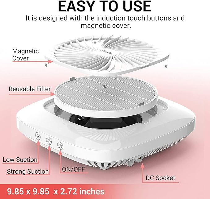 MelodySusie Low Noise Nail Dust Collector & 200 Sheets Nail Dust Collector Filter Paper
