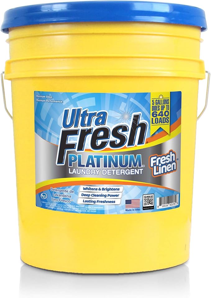 Ultra Fresh Platinum Liquid Laundry Detergent Washing Soap for All Machine Types, Up to 640 Loads, 5 Gal, Fresh Linen - Household Cleaning Supplies and Accessories for Clothing and Fabric Items