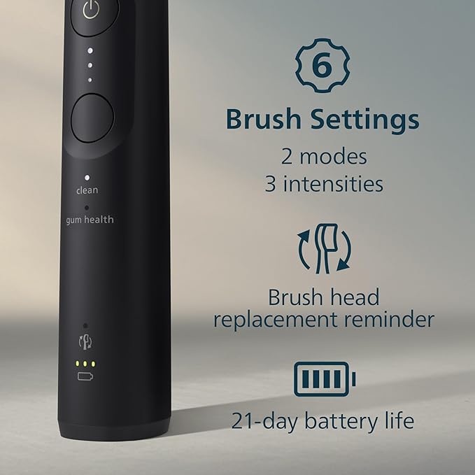 Philips Sonicare 5900 Series Electric Toothbrush, Pressure Sensor, 6 Brushing Settings, SmarTimer, BrushPacer, 21-Day Runtime, Gentle Professional-Clean Feel, for Sensitive Gums, Black, HX7131/02
