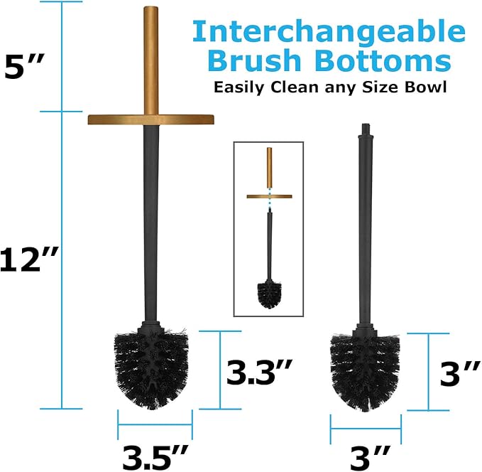 Blue Donuts Toilet Brush and Plunger Set with Holder, Modern Gold Bathroom Accessories Toilet Plunger and Toilet Bowl Brush Combo