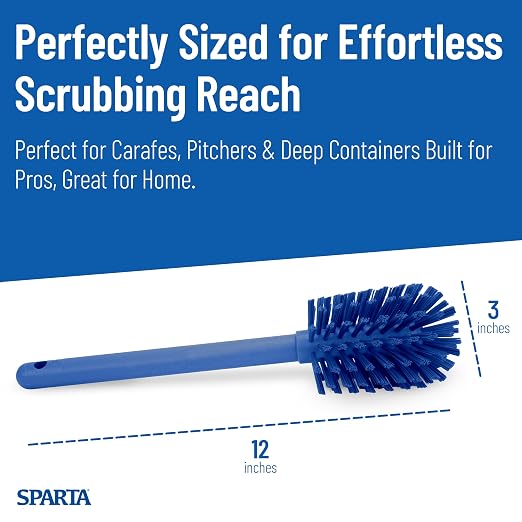SPARTA Large Water Bottle Brush Ideal for Wide-Mouth Jars, Bottles and Tumblers, Dishwashing Tool with Handle for Home and Commercial Kitchens, Plastic, 12 Inches, Blue, (Pack of 6)