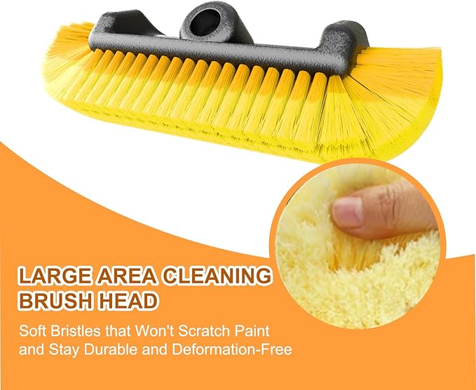SISUPASSIE Car Wash Brush, 12FT Telescopic Car Wash Brush with Long Handle, 12-Inch Soft Bristle Car Cleaning Brush for Cleaning Car, RV, Truck, Boat, Solar Panels
