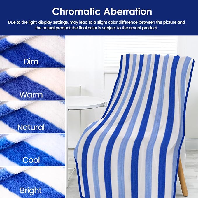 JML Bath Towels, Pack of 4, 30"x60", Large, Cabana Stripe Blue | Hanging Loop, Lint Free, Oversized, Soft, Super Absorbent,Fast Drying, Perfect for Shower, Sauna, Gym, Sports, Fitness, Yoga
