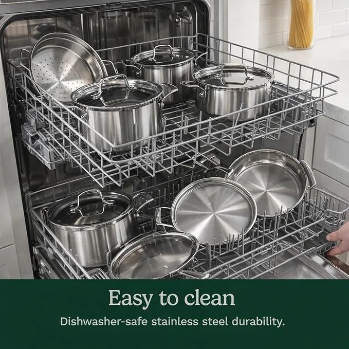 Cuisinart Stainless Steel Pots and Pans Set, Induction Compatible, 12 pc | 12-pc Cuisinart stainless steel cookware set with saucepans, sauté pan, stockpot, & skillets, oven safe to 500°F, MCPS-12N