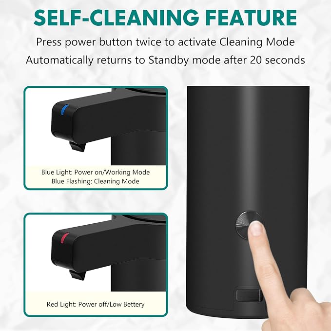 Automatic Soap Dispenser Stainless Steel with Sensor Infrared Soap Dispenser Electric IPX5 Waterproof USB-C Charging Motion Sensor for Kitchen & Bathroom (Matte Black)