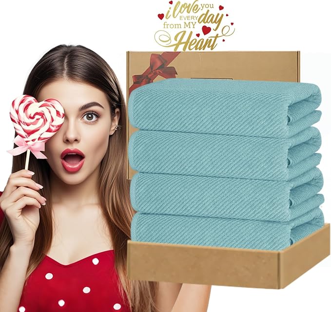 VOOVA & MOVAS Bath Towels 4PC, 100% Cotton, 30x56 in, Aqua Teal | Quick Dry, Hotel Quality, Thick, Soft, Absorbent, Towel Gift Set, Great For Hotel, Home, Holiday Present