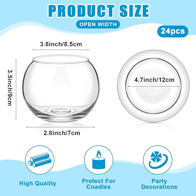 24 Pcs Fish Bowl Bubble Vase Bulk,3.5" h X 4.7" w