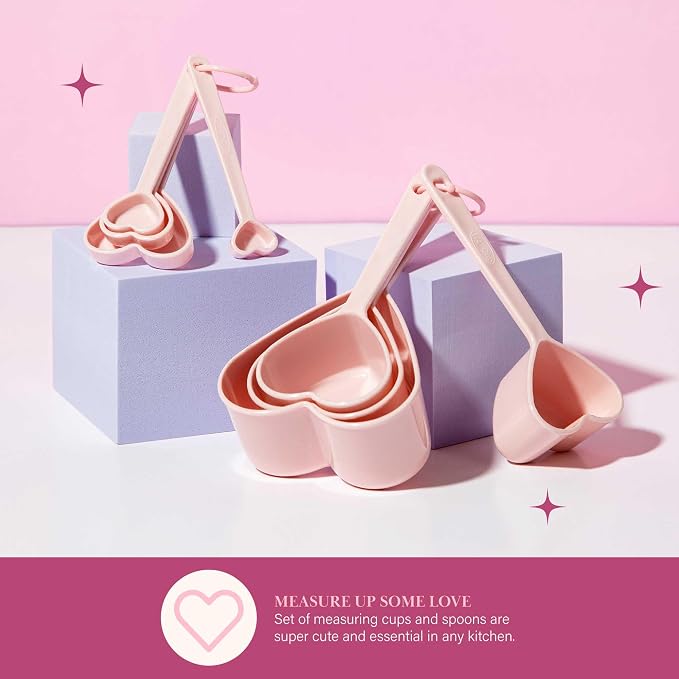 Paris Hilton Stainless Steel Pots and Pans Set with Stay-Cool Pink Handles, Tempered Glass Lids, Bonus Heart Shaped Measuring Cups and Spoons, Dishwasher Safe Cookware, 10-Piece Set