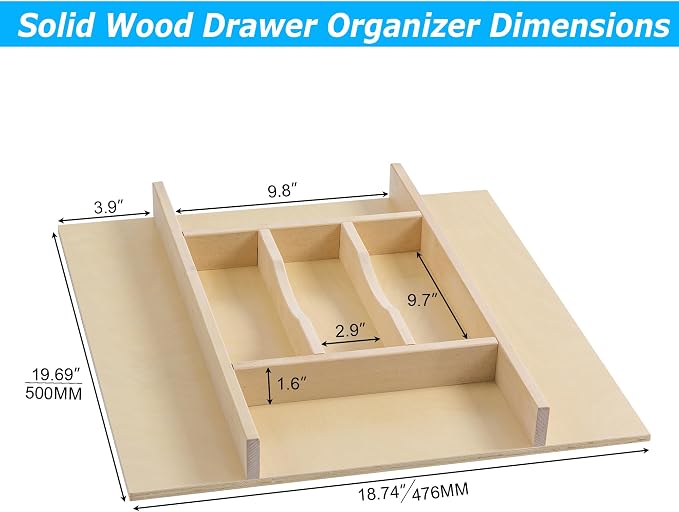 WelFurGeer Premium Wooden Silverware Organizer for Kitchen Drawers, Utensil Tray for Kitchen Drawer, Cutlery Drawer Organizer for Forks, Spoons, Knives - Sturdy Birchwood, Natural Finish