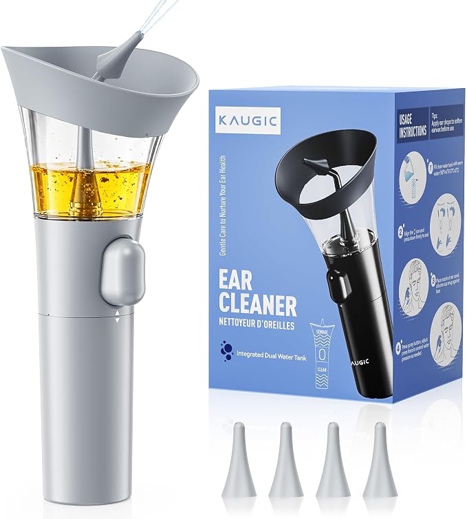 KAUGIC Ear Cleaner. Manual Wax Removal Kit, One-Hand Flushing, Gray | Gentle Ear Irrigation Tool, Effortless Hand-Controlled Flow, Soft Silicone Tips, Comfortable Ergonomic Grip