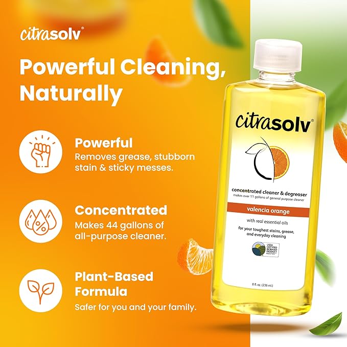Citra Solv Concentrated Household Cleaner & Degreaser -Valencia Orange Scent 8 fl oz Safe, Effective, and Versatile Cleaning Solution, Natural Ingredients Non Toxic,Biodegradable, Made in USA (3)