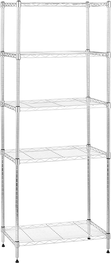 Amazon Basics 5-Shelf Adjustable Storage Shelving Unit for Garage, Steel Wire Rack, 200 Pound Loading Capacity per Shelf, 23.2" x 13.4" x 60", Chrome Finish
