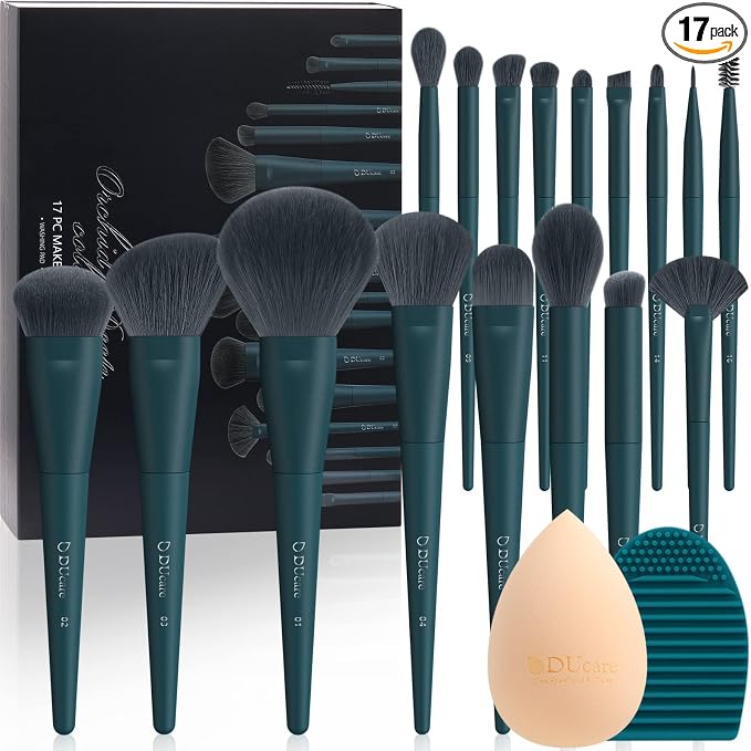 DUcare 19pcs Makeup Brush Set | with Cleaning Mat Makeup Sponge 17pcs Makeup Brushes for Foundation,Powder, Contour, Bronzer, Concealer, Eyeshadow