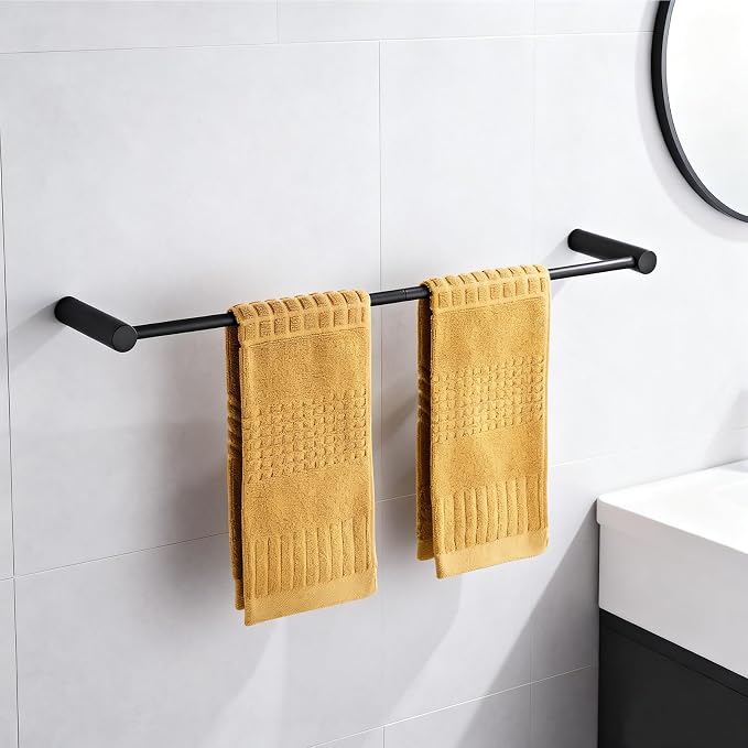 Towel Racks for Bathroom, NEWRAIN Wall Mounted Stainless Steel Organizer, Matte Black Rolled Towel Storage Wall-Mounted Bath Towel Holder for Folded Large Towel Washcloths ﻿