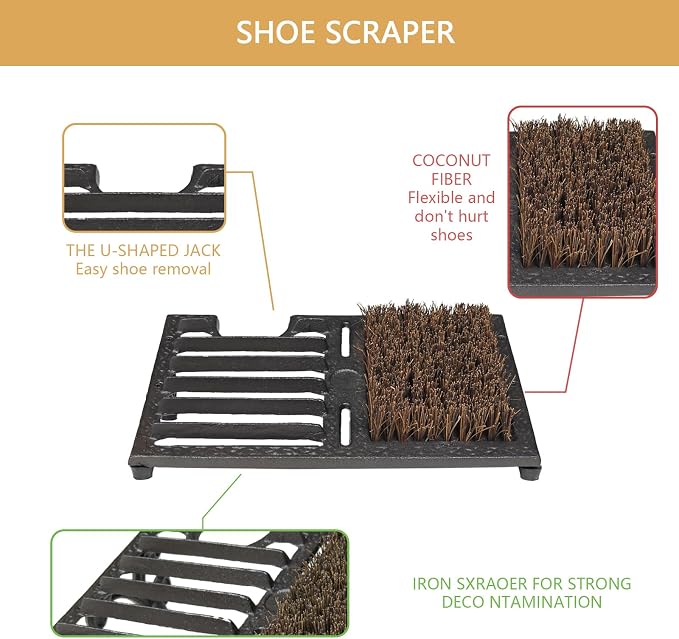 Boot Brush Scraper Outdoor, Heavy Duty Cast Iron Boot Scrubber and Shoe Cleaner with Stiff Bristles, Vintage Rustic Boot Scrapers with Brushes for Entryway, Porch, Garden, Garage