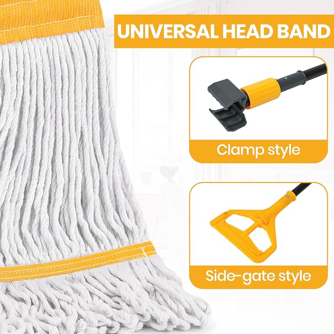 (1PK) Commercial Mop Head Replacement 16 oz, Heavy Duty Wet Industrial Mop Refills for Floor Cleaning, Cotton, String, Loop-Ended, 4.5” Headband, Janitor Supplies