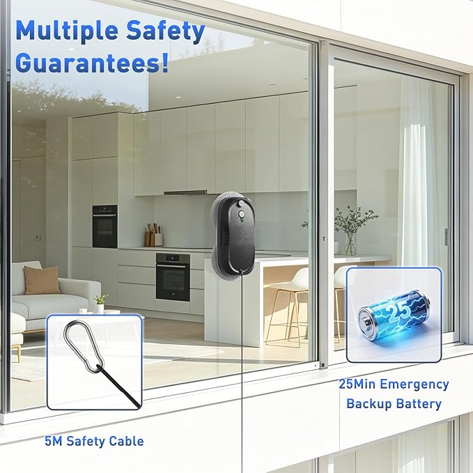 KKI Window Cleaning Robot, Upgrade Window Cleaner Robot, Auto Spray, Max 6400pa,3 Cleaning Modes & Edge Detection, Remote Control for High-Rise Windows, Glass Door,4Sets Cloths,Black