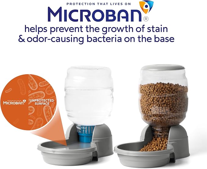 Petmate Replendish Gravity Automatic Dog Water Dispenser Pet Waterer and Pet Feeder Set with Microban Protection Base, 100% BPA Free, Wide Mouth Bowl - 2.5 Gallon Water, 10 lb Food