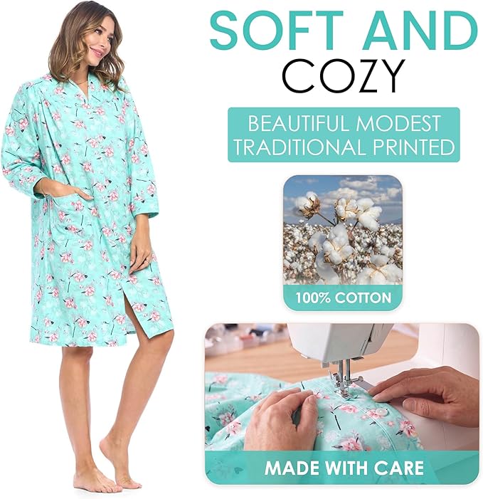 Casual Nights Women's Floral Snap Front Flannel Duster Long Sleeve Lounger Dress