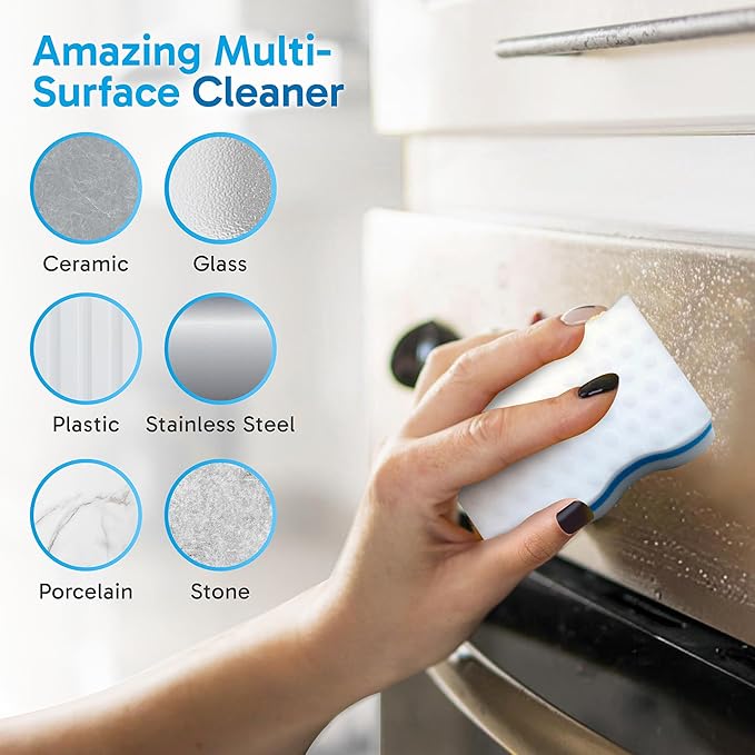 (50 Pack) Extra Durable Eraser Sponge – Extra Thick, Long Lasting Magic Melamine Cleaning Sponges in Bulk – Foam Pads for Walls, Kitchen, Bathroom, Floor & Baseboard Cleaner