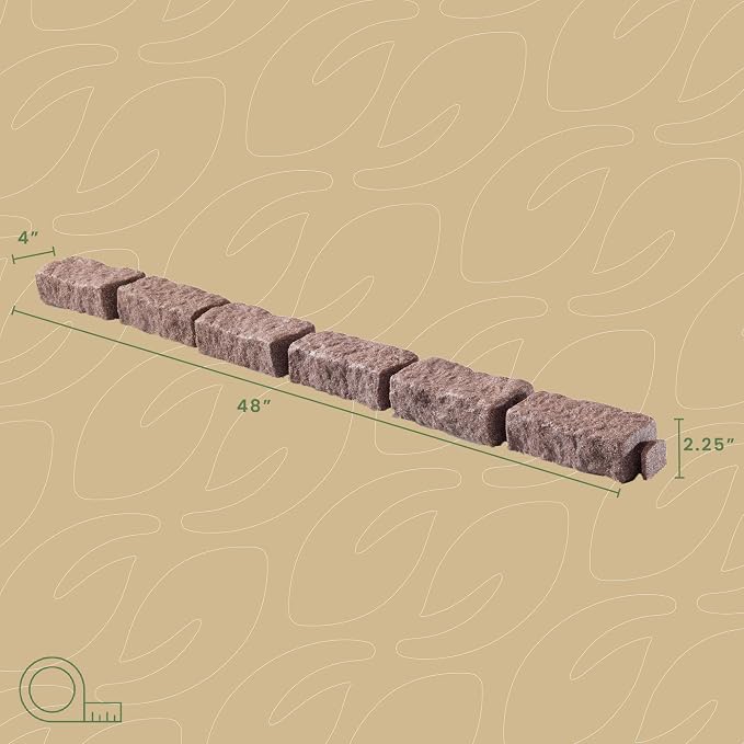 Landscape Edging | Garden Edging Border | Polyrock Bricks for Lawn edging, Flower beds, Pathways & Yard Edging– 10 Packs | Each Section Has 6 Bricks 48"L x 4"W x 2.25"H | 30 Spikes|Cobblestone