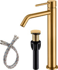 Brushed Brass Vessel Sink Faucet with Pop Up Drain and Supply Lines, Stainless Steel Brass Tall Bathroom Faucet Single Hole, JXMMP Gold Bathroom Faucet for Bowl Sink 1 Hole, JXM1001BTG