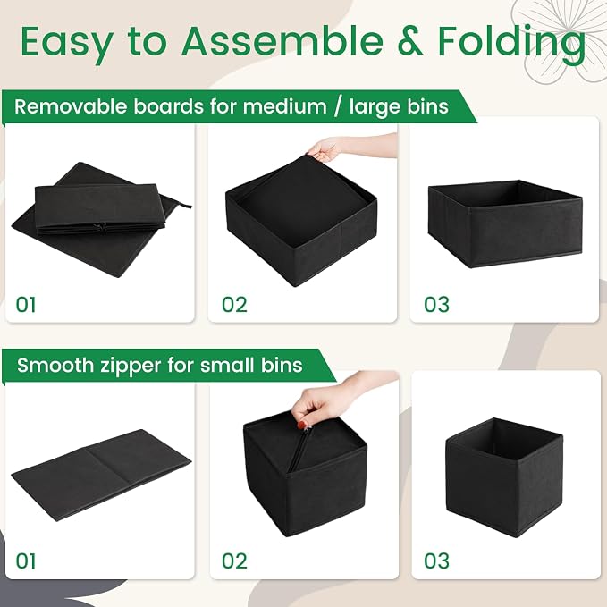 Criusia Drawer Organizer Clothes, 24 Pack Underwear Drawer Organizers, Foldable Closet Organizers and Storage Dresser Drawer Dividers Clothing Organizer for Clothes, Socks, Scarves, Bra, Ties (Black)