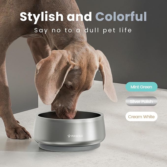 Pawaii Dog Bowl,68 oz Stainless Steel Food and Water Bowl,ID Tag,1 Pack | Double-Wall Design,Non-Slip Rubber Base,Dishwasher Safe,Smooth Open Design, Not a Slow Feeder,Easy-Rinse Interior
