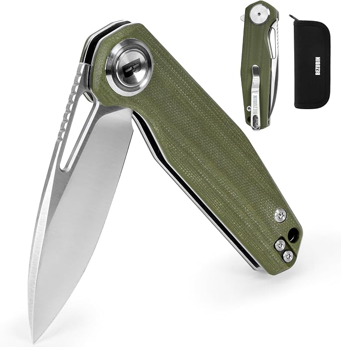 Pocket Folding Knife,3.15" D2 Steel Blade,Green G10 Handle,Push Button Lever Lock,Pocket Knife with Pocket Clip for Outdoor,Survival,EDC