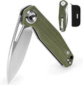 Pocket Folding Knife,3.15" D2 Steel Blade,Green G10 Handle,Push Button Lever Lock,Pocket Knife with Pocket Clip for Outdoor,Survival,EDC