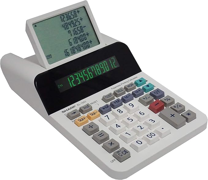 Sharp El-1501 Compact Cordless Paperless Large 12-Digit Display Desktop Printing Calculator that Utilizes Printing Calculator Logic
