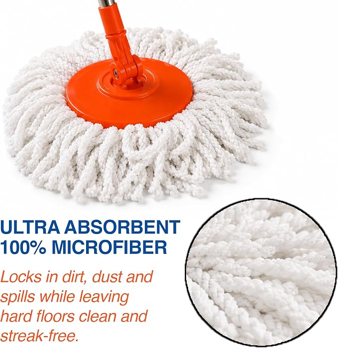Macromax Force Spin Mop and Bucket Set with 2 Refills– Pedal-Activated Wringer System – 360° Microfiber Mop for Floor Cleaning – Ergonomic Handle – Wet or Dry Use – Hardwood, Tile & Laminate