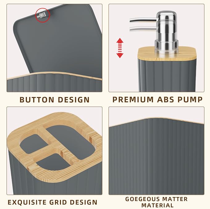 XLHOMO Bathroom Set - Elegant Grey Bathroom Set, 10PC Grey Bathroom Accessories Set, Bathroom Sets with Toilet Brush, Bathroom Trash Can