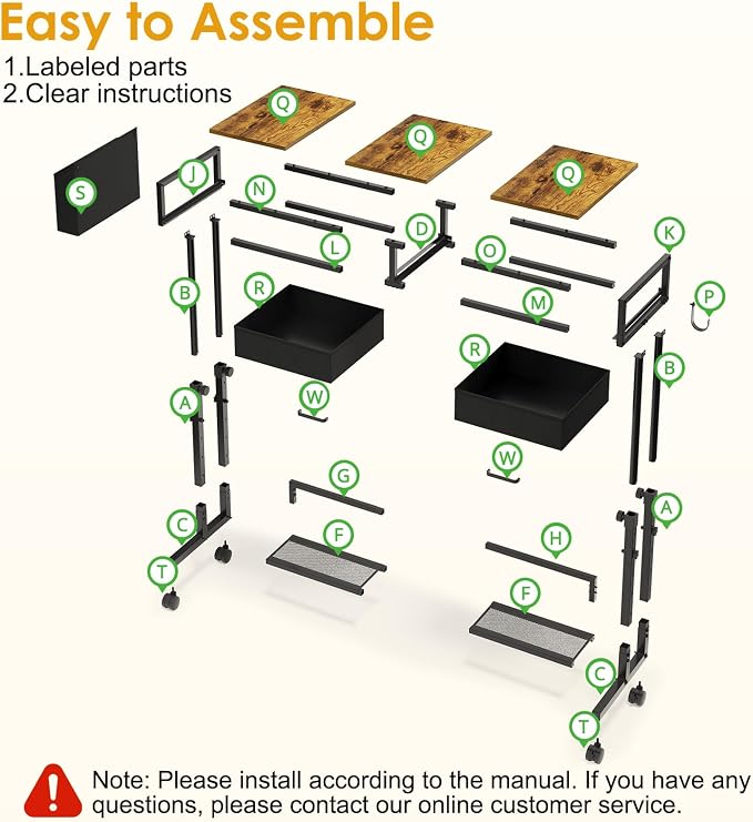 Small Rolling Standing Desk, Height Adjustable Mobile Sturdy Desk with 2 Fabric Drawers & Storage Shelf, Portable Sofa Side Laptop Table for Home Office, Small Spaces, 31.41"" x 15.74"", Rustic Brown