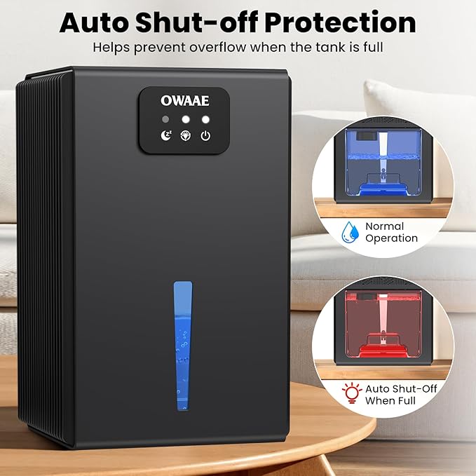 Dehumidifier, 1000 sq.ft Quiet Dehumidifiers for Home Bedroom Basement Bathroom with 95oz Water Tank, Sleep Mode, Auto Shut-Off 7 Colors LED Light, Grey