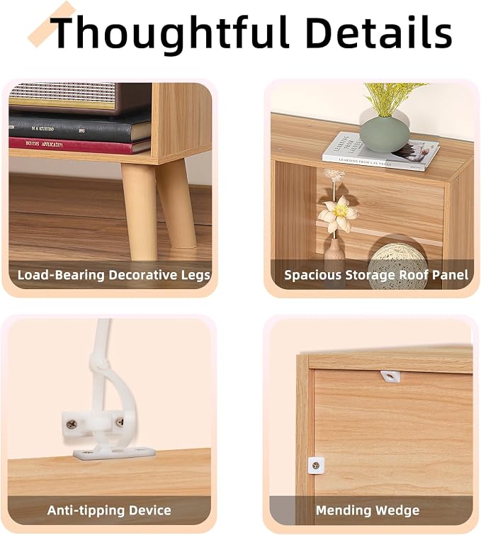 LEYAOYAO 10 Cube Bookshelf, Mid-Century Modern Book Shelf with Legs,Natural | 3 Tier Bookcase, Rustic Wood Bookshelves Freestanding Large Storage Organizer, Open Shelves for Bedroom, Living Room, Office