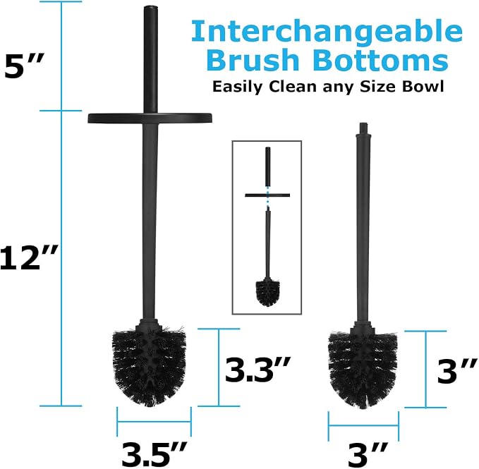 Blue Donuts Toilet Brush and Plunger Set with Holder, Modern Black Bathroom Accessories Toilet Plunger and Toilet Bowl Brush Combo