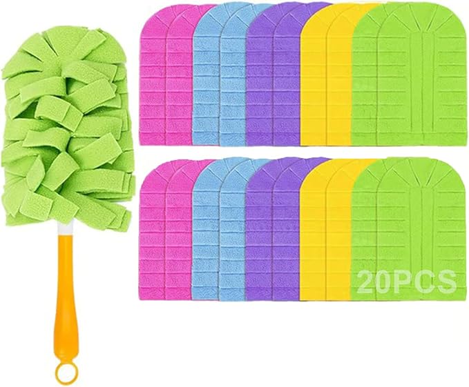 Reusable Chenille Microfiber Dust Duster, Bendable Microfiber Duster with Removable Washable Cloth Covers, 360°Electrostatic Duster Refills for Efficient Home Cleaning (20PCS)