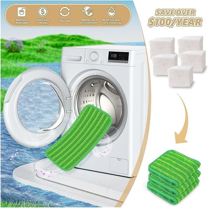6PCS Reusable Mop Pads,Compatible For Swiffer， Sweeper Mops Washable Microfiber Wet Pads Refills Dry Sweeping Cloths