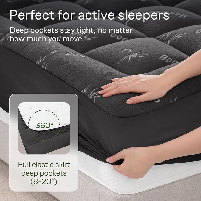 Niagara Sleep Solution Ultra Soft Full XL Size Mattress Topper - Rayon Derived from Bamboo Pillow Top Mattress Pad for Back Pain Relief - Naturally Cooling for Hot Sleepers, Dark Gray
