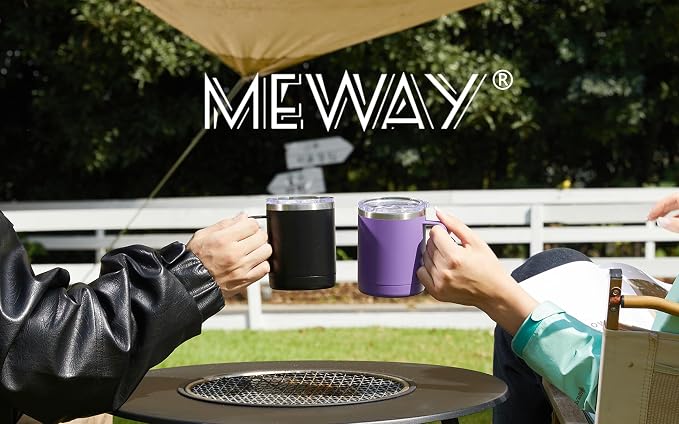 MEWAY 12oz Coffee Mug With Handle and Sliding Lid,Stainless Steel Travel Tumbler Cup with Handle,Double Wall Vacuum Insulated Camping Cup for Hot & Cold Drinks Tea (Cold Grey,Set of 1