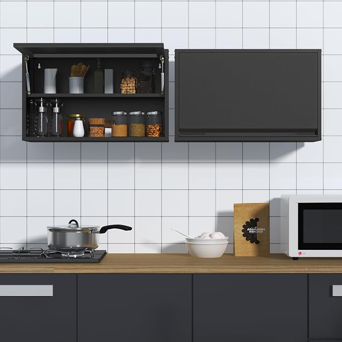 Coolsun Garage Wall Cabinet with Up-Flip Door, 19.7" H Metal Wall Cabinet | Wall Mounted Metal Storage Cabinet for Kitchen,Garage,Basement,Ware House Assembly Required (Black Gray 31.5" W)