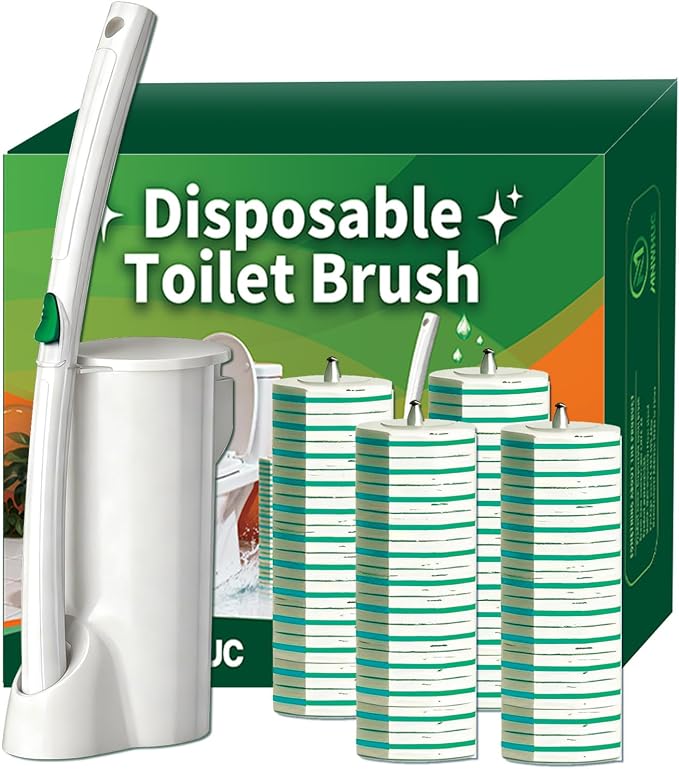 Disposable Toilet Brush, Toilet Bowl Cleaning System with 48 Count Wand Refill, Clean Brush Starter Kit with 1 Toilet Wand, 1 Storage Caddy and 1 wall Sticker (White)