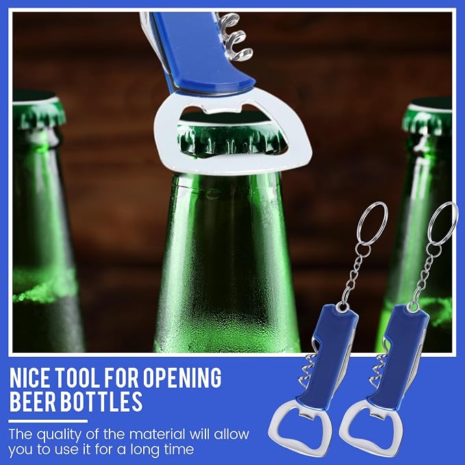 24 Pcs Bottle Opener Keychain Bulk Wine Bottle Beer Opener Keychain 3.27" Stainless Steel Corkscrew Waiter Corkscrew Wine Keyring Gifts for Christmas Bar Party Wedding Home (Blue)