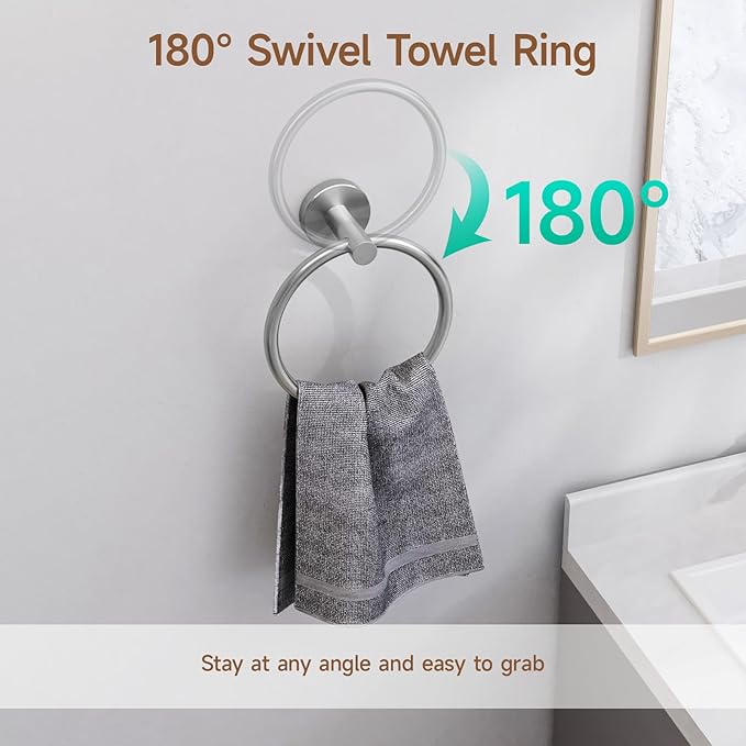 USHOWER Brushed Nickel Bathroom Hardware Set, Modern 18-Inch Towel Bar Set Wall Mounted, Durable SUS304 Stainless Steel Bathroom Accessories Set, 8-Piece