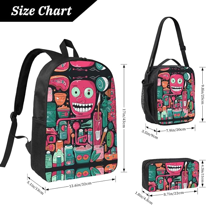 Toothbrush and Toothpaste Backpack Set 3 PCS - 17 Inch Laptop Backpack with Lunch Bag, Waterproof Daypack Insulated Lunch Box Large Capacity Coin Pouch Personalized Gift