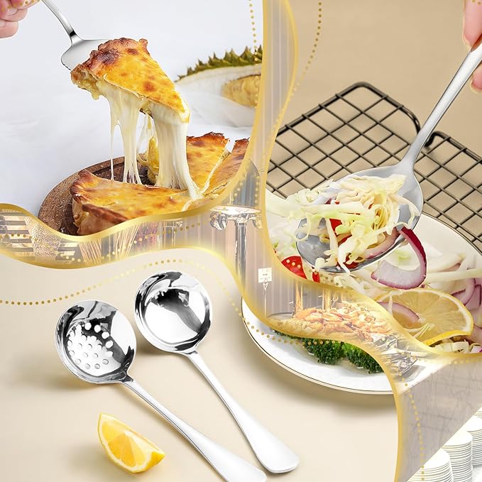 30 Piece Stainless Steel Serving Utensils Set - Buffet Serving Spoons Forks Tongs for BBQ, Parties, Catering, Weddings, Events - Silver