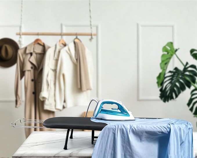 BiJun Small Ironing Board, Foldable Table Top Ompact Portable Mini Ironing Board w/Iron Rest, Set for Dorm Rooms, RVs, Travel Apartments Black Easy to Use and Save Space